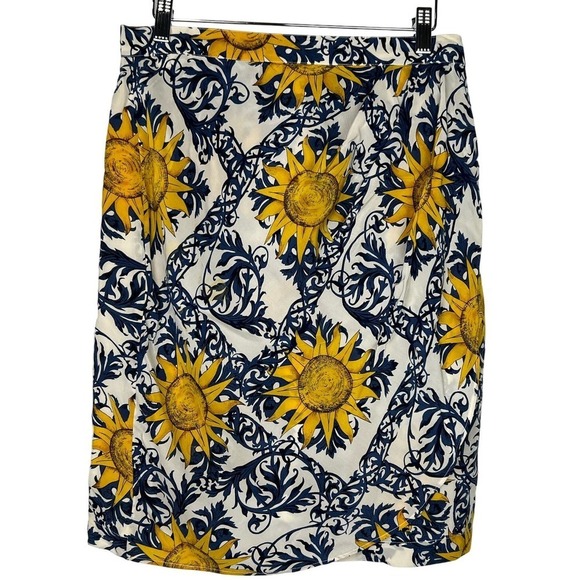 NWOT Andrew America 100% Silk Blue & Yellow Sunflower Floral Mini Skirt Size 12 - Picture 1 of 5